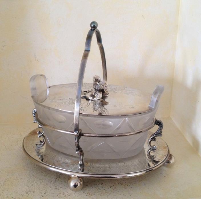 Antique Silver Plate and Cut Glass Butter Dish - Hukin & Heath, England
