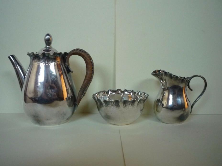 Individual Sized William Hutton & Sons Silver Plated Teapot, Cream, Sugar