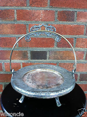 Authentic Rockford Quadruple Silverplate Swing Handled Footed Basket Plate c1890