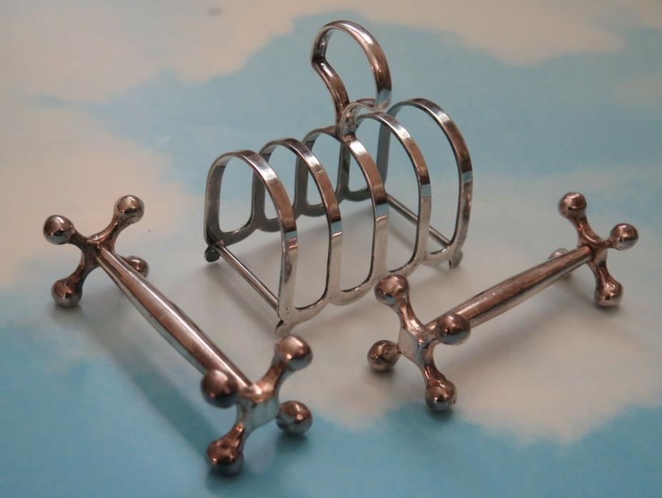 ANTIQUE SILVER PLATED TOAST REST AND KNIFE RESTS SHEFFIELD