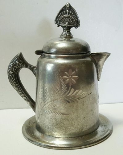 Antique Victorian Silverplate Syrup Pitcher or Creamer with Drip Tray Base