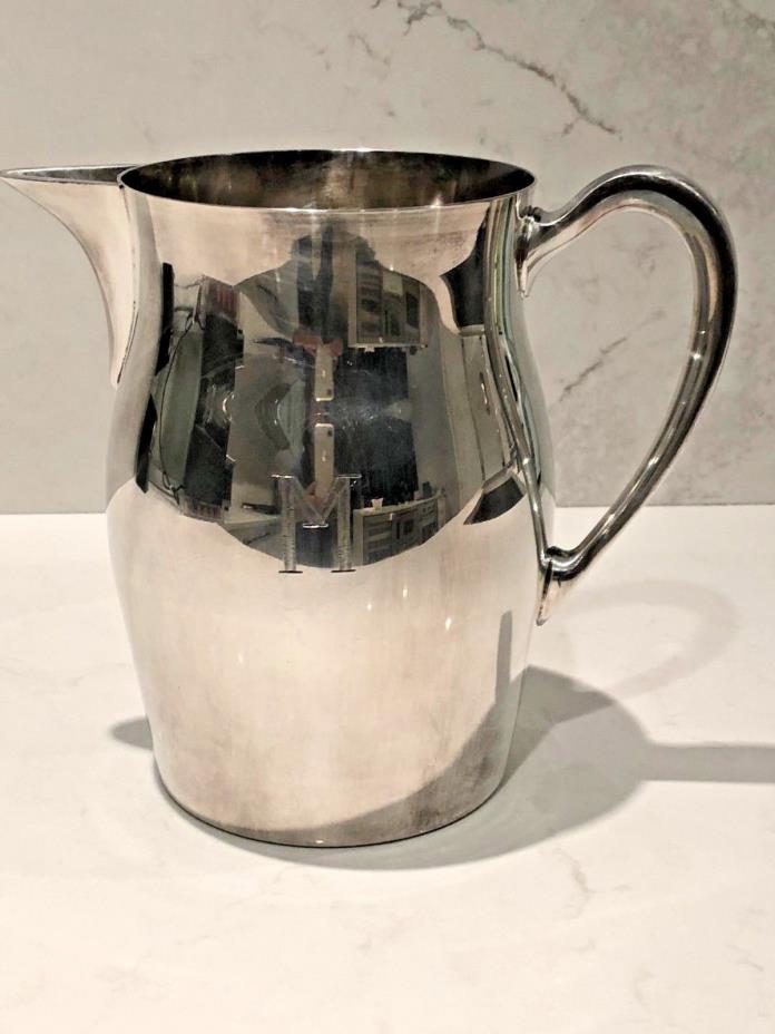 E.P.C.A. BRISTOL Silver Plate 54 Vintage Silver Water Pitcher Ice Lip Engraved M