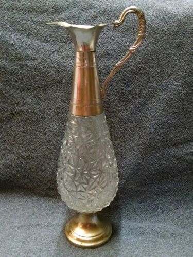 Vintage Carafe - Silver Plated , Quilted Crystal Diamond Cut, made in Italy