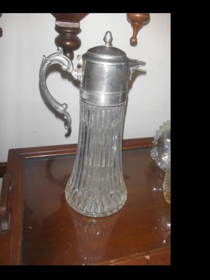 Vintage Silver Plated Pressed Glass Wine Claret Water  Carafe with Ice Insert