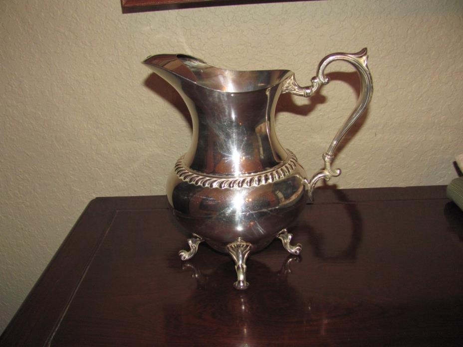 ANTIQUE SHERIDAN SILVER-ON-COPPER PLATED WATER WINE PITCHER W/ ICE LIP