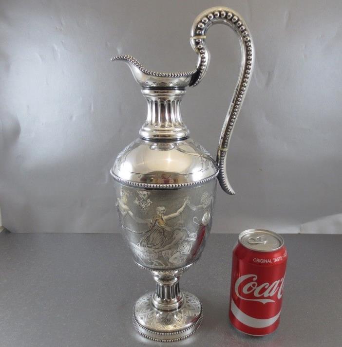 BIG FANTASTIC WINE CLARET JUG OR EWER. ELKINGTON CIRCA 1860. NEOCLASSICAL DESIGN