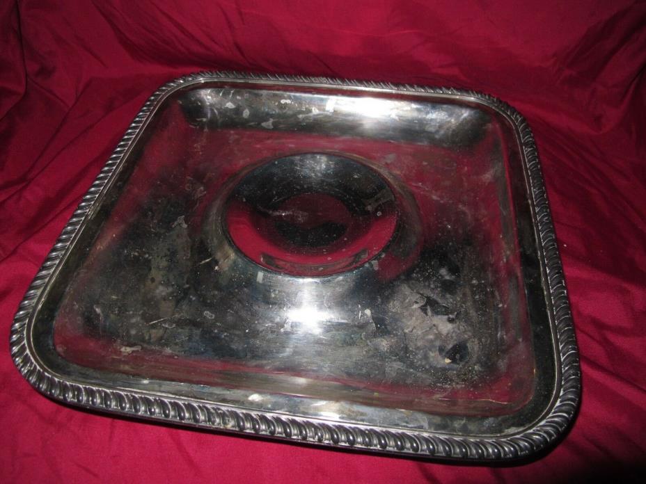 Silverplate Chip Vegetable Shrimp Dip Square Footed Serving Platter Rope Trim