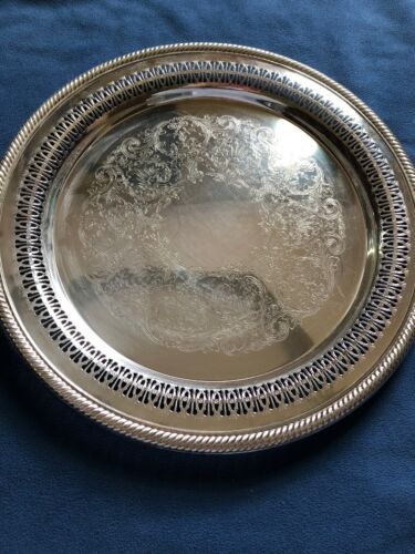 International Silver 12” Pierced Etched Tray