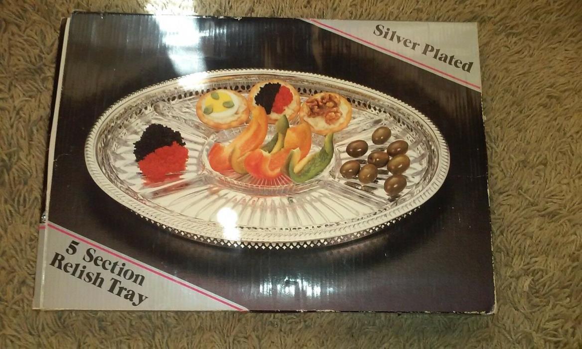 SILVER PLATED 5 Section Relish Tray Oval Silver Plated Gallery Tray New OLD STOC