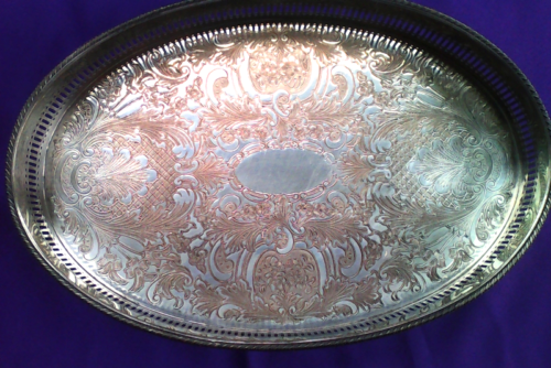SHEFFIELD GALLERY SERVING TRAY SILVER PLATED ON COPPER