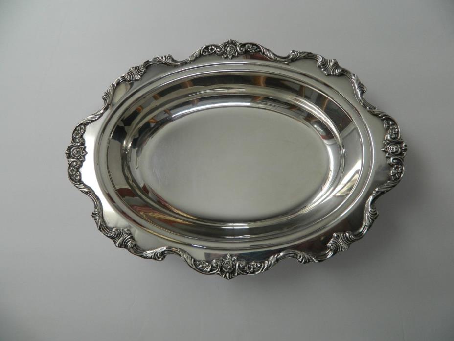 Vintage 12” Silver-Plate Wallace 'Royal Rose' 9801 Oval Serving Dish Ornate Rim
