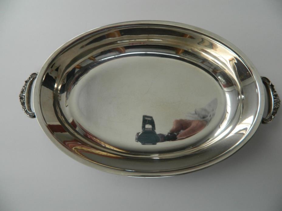 Vintage 12” Silver-Plate Oval Serving Dish Ornate Handles & Base