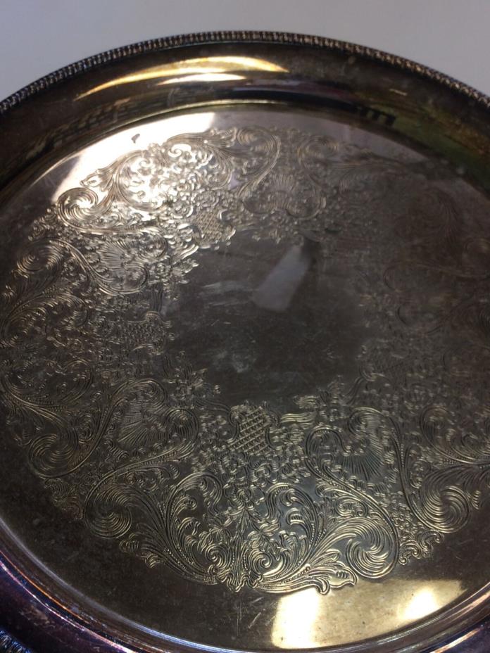 Vintage Rogers 4371 Round Silver Plated Tray