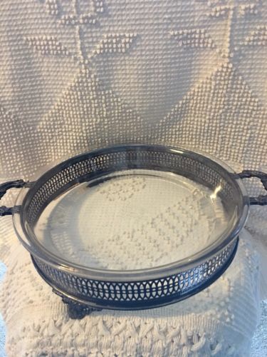 VTG SILVER PLATE CASSEROLE DISH/BUFFET SERVER WITH GLASS OVENWARE INSERT