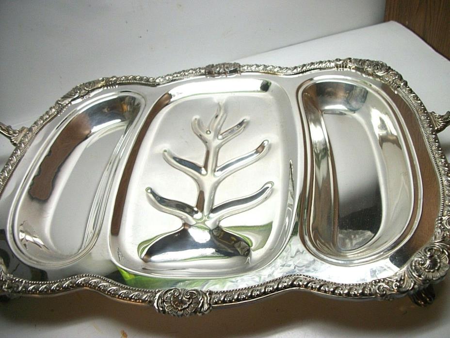Birmingham Silver Co Footed Silverplate on Copper Tree Divided Serving Tray