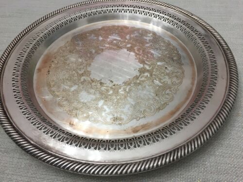 Antique/Vintage WM Rogers Silverplate, Round 12”Reticulated Serving Platter #170
