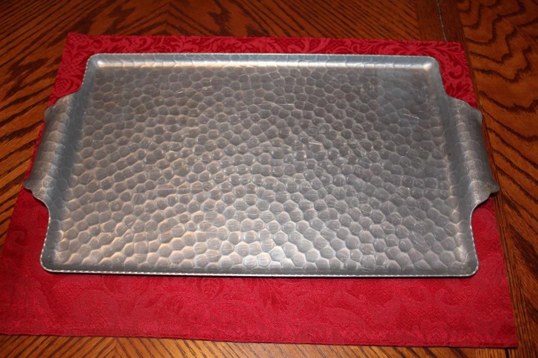 Vintage Hammered Aluminum Silver Serving Tray Very Unique Scalloped Design EXC!