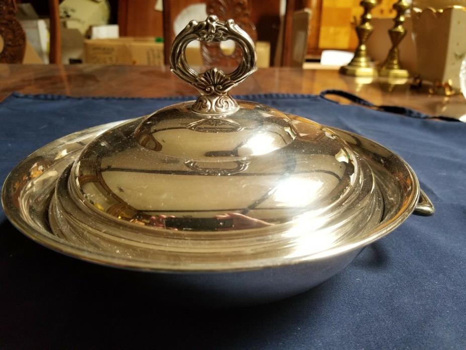 Antique Round Silver Plate Vegetable Serving Dish with Handles Lidded