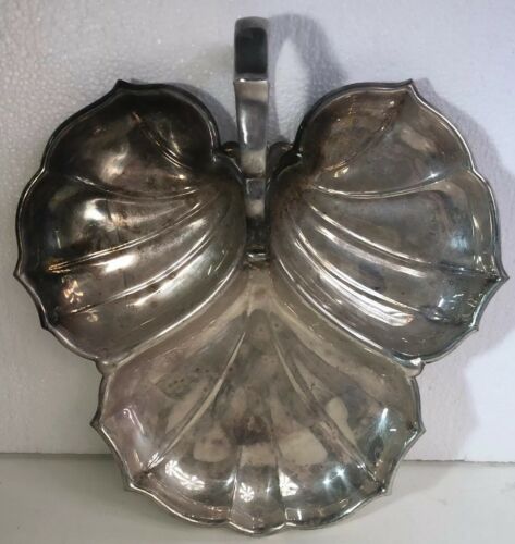 VTG Crescent 11 Silverware Silver plate 3 Leaf Serving Platter Signed (C11)