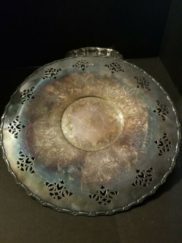 ~ [NOBILITY PLATE] Silver Rounded Serving Plate Platter ~4 CROWN HALLMARK