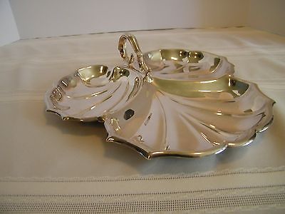 Vintage Silver Plate Three Section Leaf Serving Tray