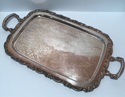 Antique Silver Plated Serving Platter Tray With Handles 24 1/2”