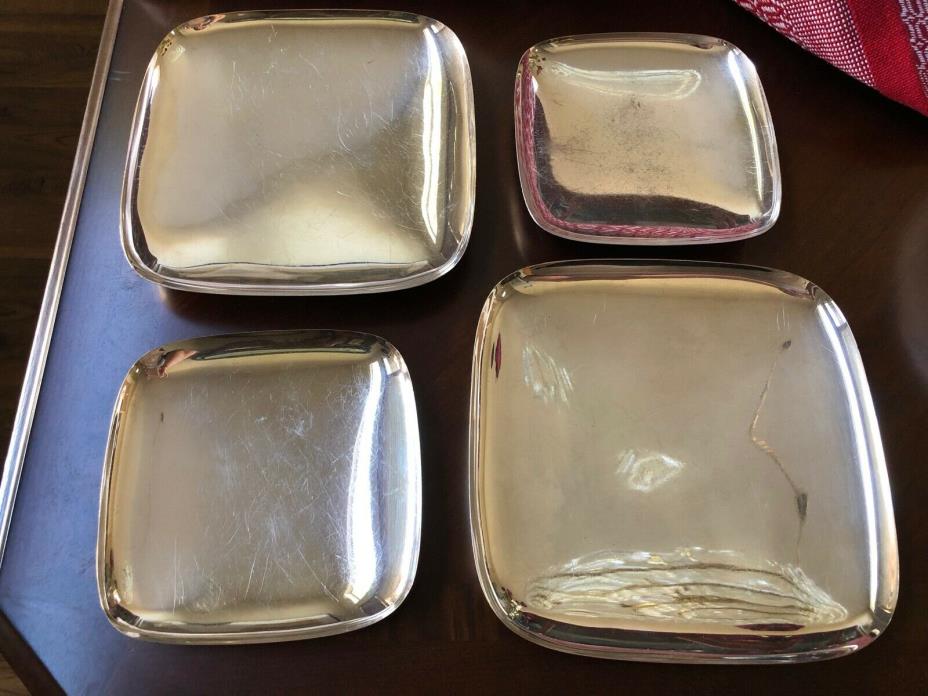 Lot of 4 Silver Plated Footed Square Serving Tray Plated Bowls Party Nuts Candy