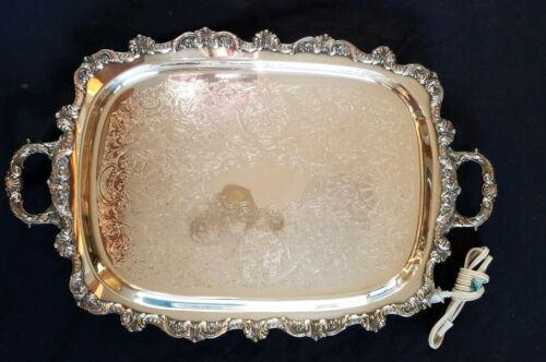 Large vintage Towle 24” Silver Plate Footed Heated Butler Serving Tray Handles