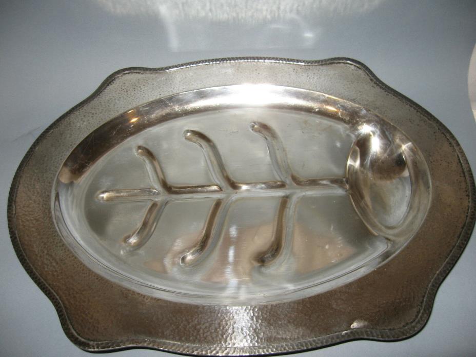 Vintage SILVER PLATE FOOTED MEAT SERVING PLATTER TRAY JUICE TREE MADE IN USA