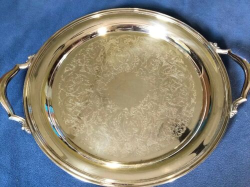 Oneida Silversmiths 18” Handled Etched Tray Platter Silverplated