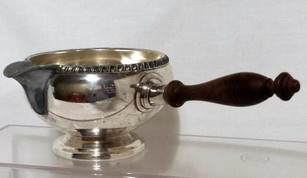CRESCENT SILVER PLATE BRANDY SAUCE WARMER w/ WOODEN HANDLE
