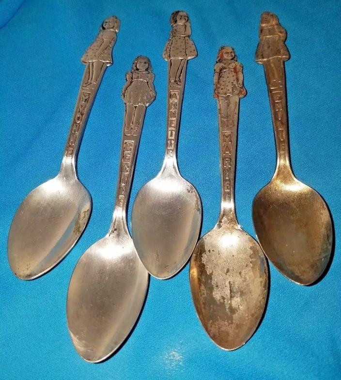 Vintage Dionne Quintuplets Carlton 1930's Silver Plated Lot/Set of 5 Spoons