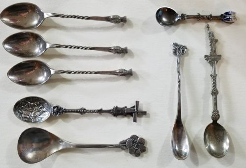 8 Silver Spoons Sugar Dutch Pineapple statue of liberty flower Collectible Lot