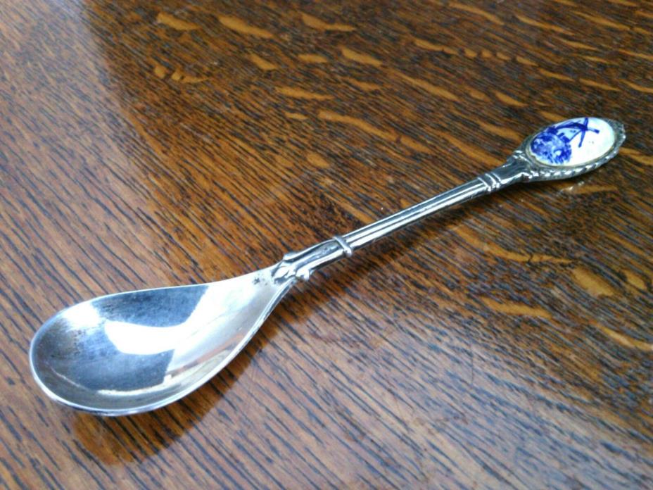 Collectible Spoon Dutch Silver Plate Sugar Windmill Porcelain Button Tea Holland
