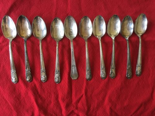 WM Rogers Mfg Co IS Set Of 9 Pres Spoons, 1 Century Silverplate Hall Of Science