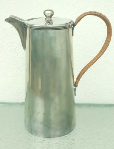 Elegant Silver Plated Water Jug with Rattan Handle - Vintage French?