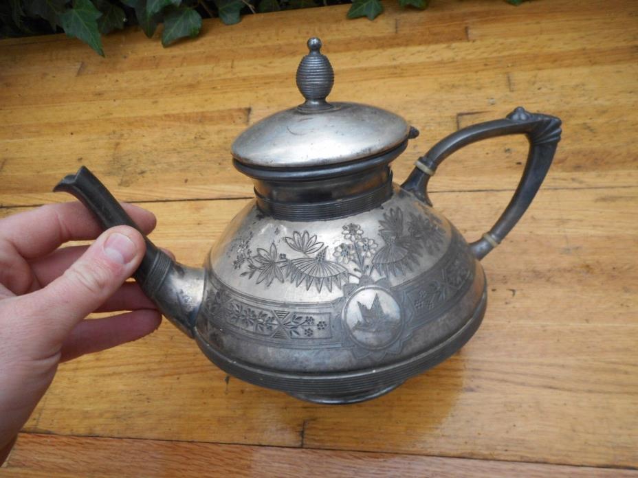 Antique Simpson Hall Miller 1800's Silver Plated Tea Pot Art Noveau Stunning!