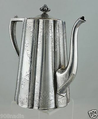 ANTIQUE SILVER PLATE TEA/COFFEE/CHOCOLATE POT HAND CHASED ETCHED VICTORIAN