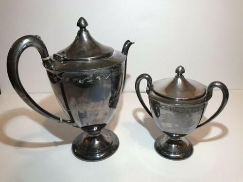 Vintage Wilcox S.P. Co. Silver Plate Coffee Tea Pot Server Sugar Bowl Set N 7016