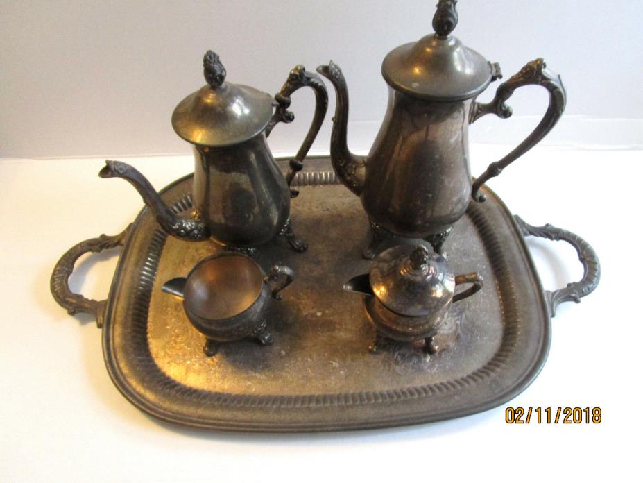 Vintage stirlingn  silver  Coffee/Tea Pot  Set Sugar Creamer Tray Silver Plated.