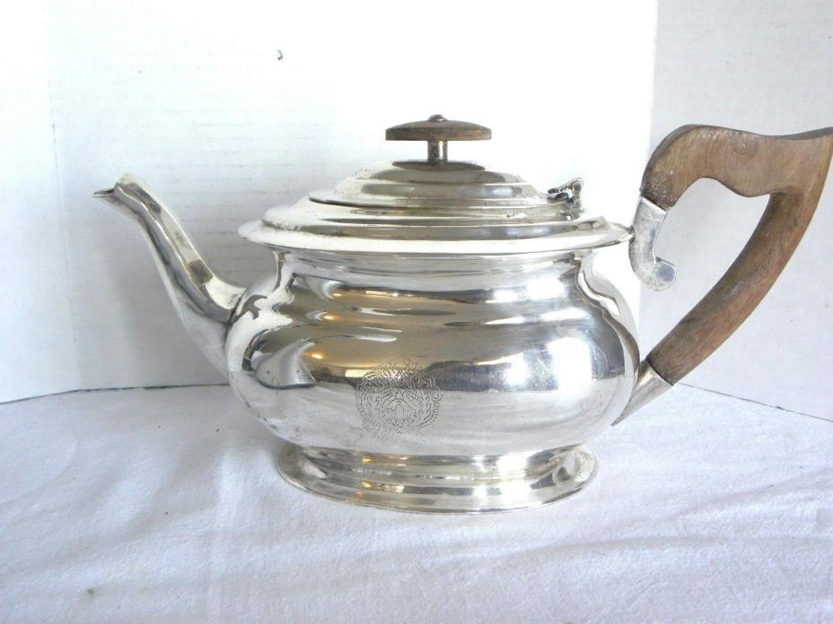 Vintage Silver Plate Tea Pot Wood Handle