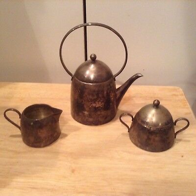 Vtg National Silver Plated Industria Argentina EPC 52 Teapot Creamer Sugar Lid