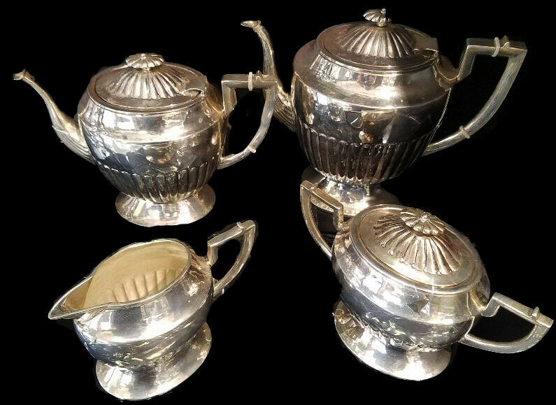 ANTIQUE SILVER TEA /COFFEE SET SUGAR AND CREAMER  2832 GRAM!