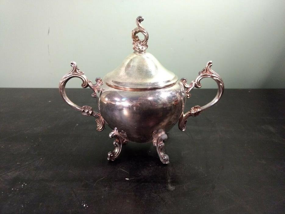 ANTIQUE ORNATE LARGE SILVER FOOTED SUGAR BOWL 1883 FB ROGERS
