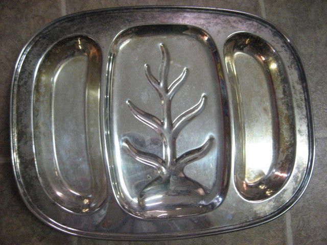 3  COMPARTMENT SILVER SERVING TRAY about 18