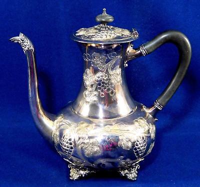 Antique Victorian Silver plated Coffee Pot Chased & Repousse Grapes Footed