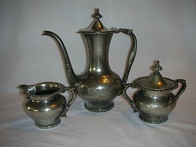 ANTIQUE  HOMAN SILVER PLATE CO 3 PC TEA SET  QUADRUPLE PLATE