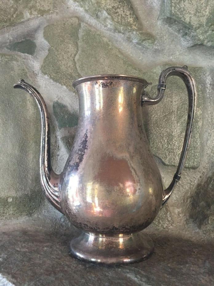 LARGE ANTIQUE VINTAGE STAMPED CRESCENT SILVER ON COPPER FOOTED TEAPOT