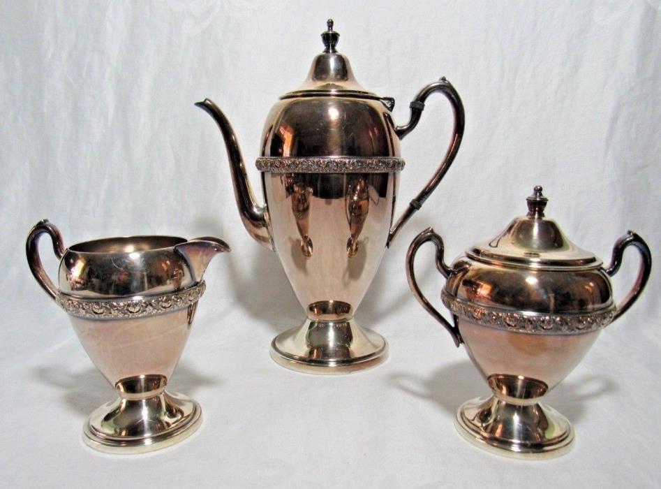 Vintage Silver On Copper Elegant Tall Teapot / Coffee Pot Sugar Bowl Creamer