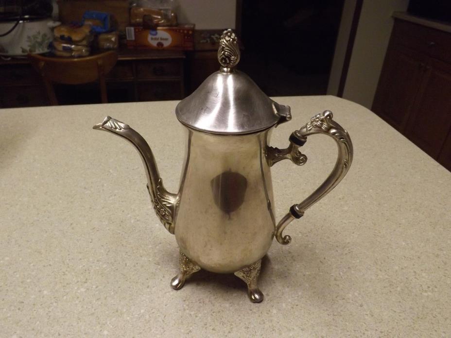Wm Rogers and Son Silverplate Coffee Tea Pot Footed Ornate Floral Finial